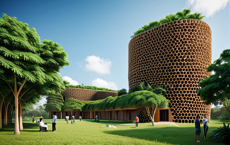 생체모방 예술의 커뮤니티 참여 - Sustainable Architecture**
"A modern, eco-friendly building exterior inspired by termite mounds, ut...