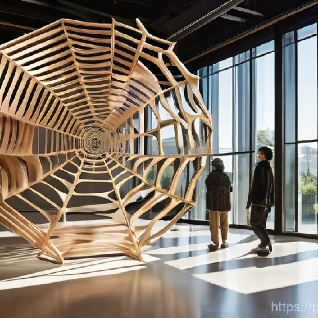 생체모방 예술의 전시 기획 전략 - **Prompt 1: "Biomimetic Gallery of Organic Forms"**
"A grand, modern art gallery interior, bathe...