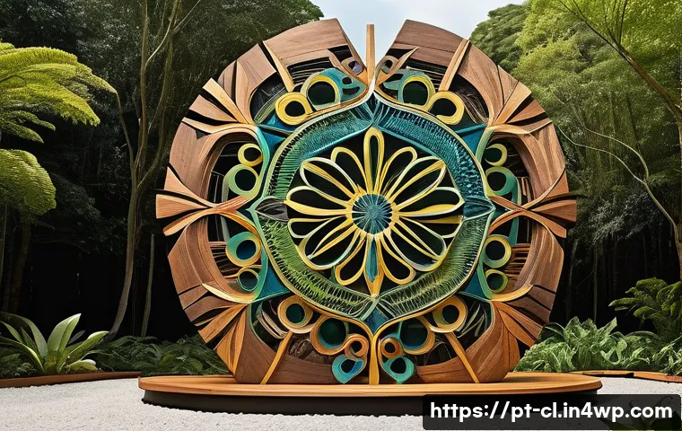 생체모방 예술의 윤리적 접근 - A vibrant, large-scale outdoor sculpture inspired by the intricate patterns of tropical Brazilian fl...