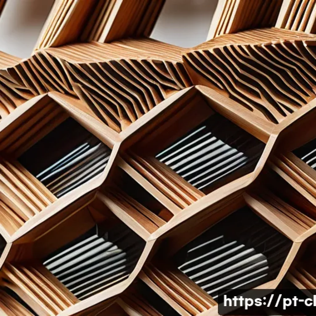 생체모방 예술의 창작 과정 - A detailed close-up of an artistic sculpture inspired by the hexagonal geometry of a honeycomb, craf...