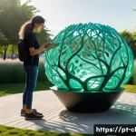 Home 22 생체모방 예술의 미래 전망 - A futuristic art installation showcasing biomimetic sculptures made with biodegradable materials, fe...