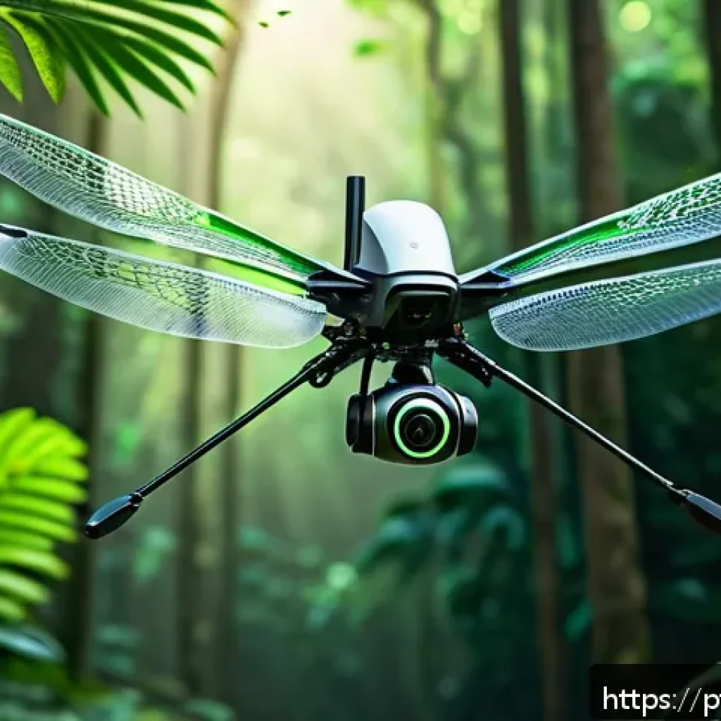 생체모방 예술과 과학적 발견 - A futuristic drone inspired by dragonfly wings, showcasing intricate, translucent wing structures wi...