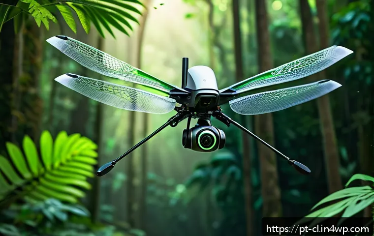 생체모방 예술과 과학적 발견 - A futuristic drone inspired by dragonfly wings, showcasing intricate, translucent wing structures wi...