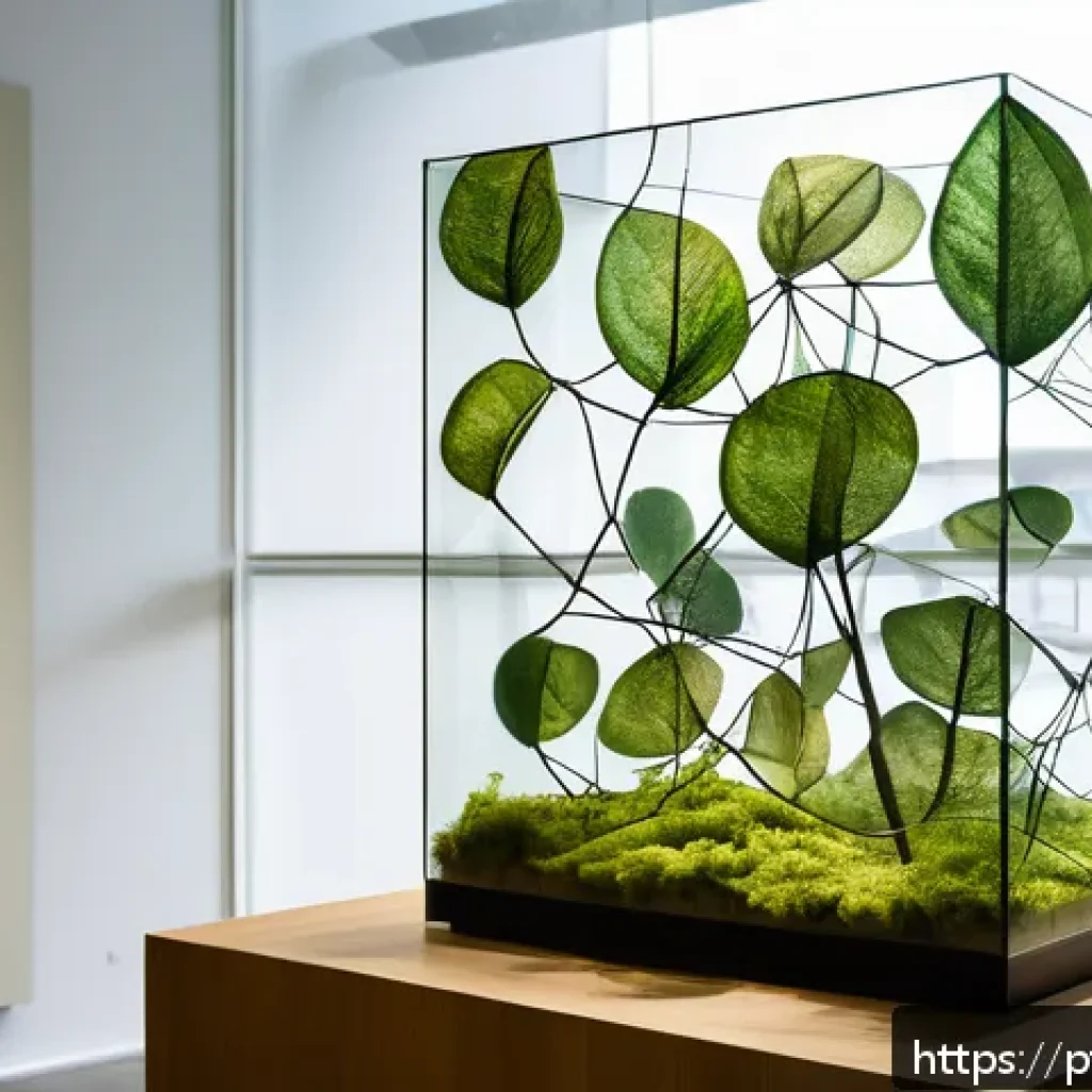 생체모방 예술의 경제적 가치 - A contemporary art installation showcasing innovative biomimetic materials inspired by nature, featu...