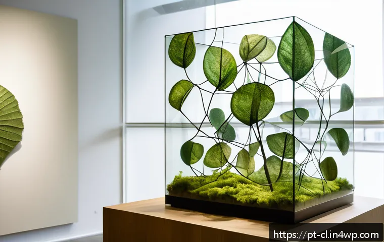 생체모방 예술의 경제적 가치 - A contemporary art installation showcasing innovative biomimetic materials inspired by nature, featu...